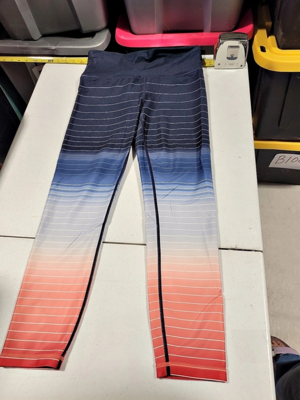 GapFit Blackout Technology Striped Athletic Pants in Blue & Red Small
